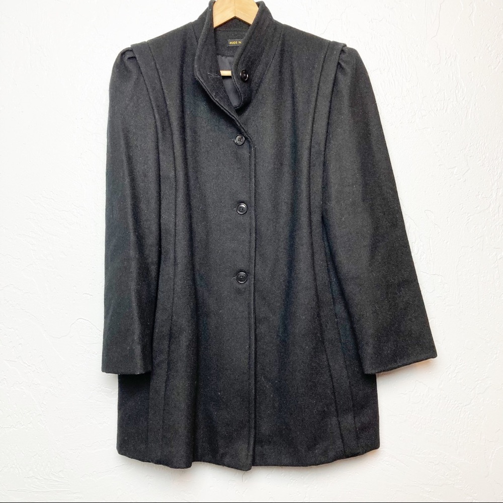 Black vintage princess cut wool overcoat